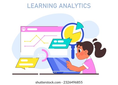 Modern education methodic. Online educational ecosystem provides student with a learning analytics. Kid knowledges and development analysis. Flat vector illustration