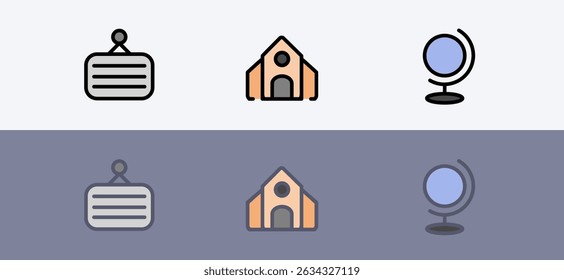 Modern education and school vector symbol set - Sign, school building and globe set.