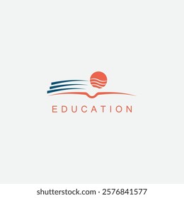 Modern Education vector logo design template. Open book and sunrise icons. Symbolizes the great power of knowledge, the light of education. Education, school, university, knowledge, learning symbols
