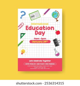 Modern education vertical print flyer or poster template for  International Day of Education background, suitable for school flyer, online learning flyer, poster and educational leaflet brochure cover