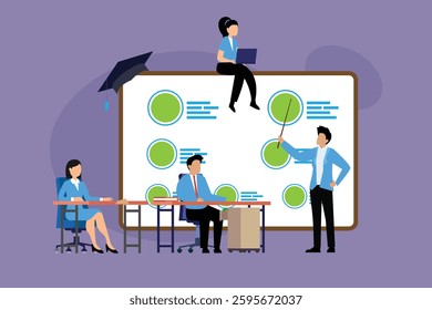 Modern Educational Concept Illustration – Team Learning and Presentation 2d flat vector illustrations
