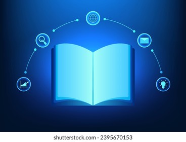 Tecnología educativa moderna Los libros conectados a iconos de la tecnología representan la educación moderna combinada con la tecnología. libros en línea de aprendizaje