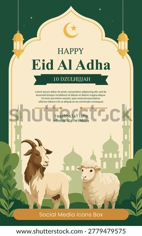 Modern Eid al Adha Mubarak Poster Design with Goat and Sheep