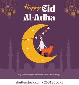 Modern Eid al-Adha Illustration, Ideal for Eid greeting cards, social media banners, event invitations, educational content, and festive marketing, this design highlights the themes of sacrifice