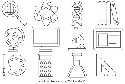 Modern E-Learning Thin Line Icon Set – Remote Study, Online Courses, and Educational Symbols