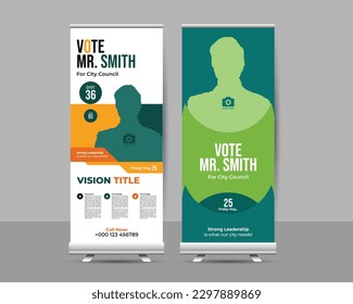 modern election rollup banner illustrator design. editable promotion advertisement for x-banner, flyer, profile, brochure, display, vector layout template.