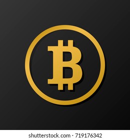 Modern electoron money - crypto currency bitcoin. Golden bitcoin icon on a dark background. vector illustration
