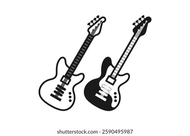 modern electric bass guitar icon line and flat