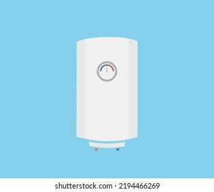 Modern electric boiler, water heater logo design. Energy and cash savings smart system equipment. Home plumbing electric fixture with pipes for heating cold aqua vector design and illustration.
