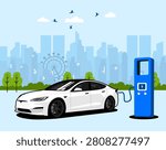 modern electric car charging station city illustration