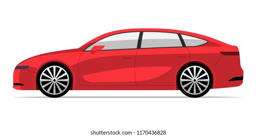 Modern electric car in flat style. Side view of EV isolated on white background