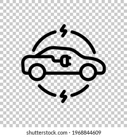 Modern electric car, green energy, simple icon. Black editable linear symbol on transparent background