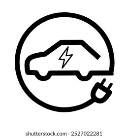 Modern electric car icon with cable plug vector template. Hybrid vehicle battery power fuel symbol.