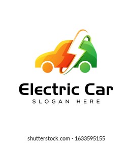 modern Electric Car logo, car with thunderbolt logo vector template