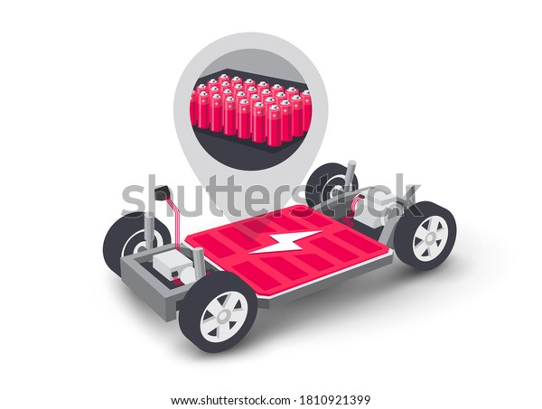 Modern electric car modular platform board
scheme with battery pack rechargeable cells inside. Electric
skateboard module chassis components, motor powertrain, controller.
Isolated vector
illustration