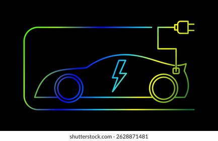 Modern electric car with plug icon, green and blue gradient ev car symbol, eco friendly vehicle, charging station logotype icon