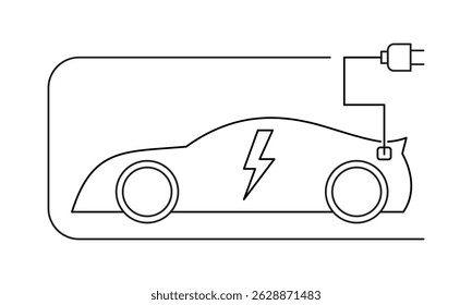 Modern electric car with plug icon, editable stroke ev car symbol, eco friendly vehicle, charging station logotype icon
