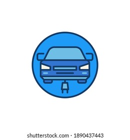 Modern Electric Car with Plug vector concept round colored icon or symbol