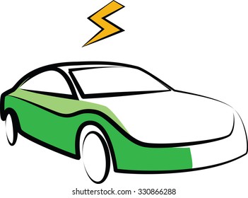 modern electric car silhouette. electric car vector illustration - electricity flash symbol