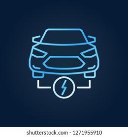 Modern electric car vector creative line icon or logo element on dark background