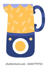 Espremedor de citrinos elétrico moderno com corpo amarelo e base azul sobre fundo branco, pequeno aparelho de cozinha para fazer suco fresco, ilustração simples vetor plana