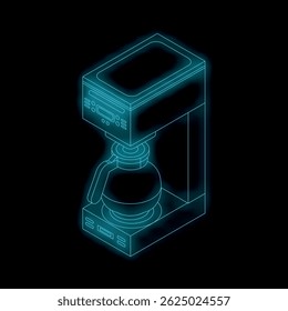 Modern electric coffee machine preparing a hot beverage with blue neon light on a black background