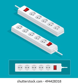 Modern electric extension cord on a white background. Power outlet plug isometric illustration.