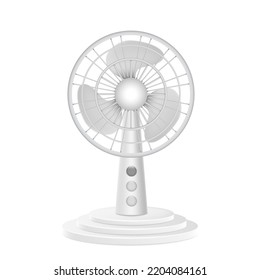 Modern Electric Fan Realistic. Indoor Climate Control Device Turbine Wind Circulation Portable Rotate Conditioning Cooling Air On Table. 3d Vector Illustration