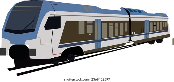 Modern electric high-speed train. Railroad travel and railway tourism. Subway or metro streamlined fast train transport. Vector illustration isolated on white background