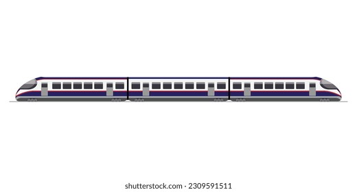 Modernos trenes eléctricos de alta velocidad, trenes subterráneos o subterráneos, movilidad rápida de los trenes, ilustración vectorial aislada en fondo blanco.