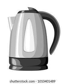 Modern electric kettle black plastic and stainless steel vector illustration isolated on white background website page and mobile app design.