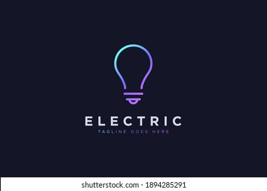 Modern Electric Logo. Blue Bright Lightbulb Line Icon Electricity Symbol isolated on Blue Background. Usable for Business and Branding Logos. Flat Vector Logo Design Template Element.