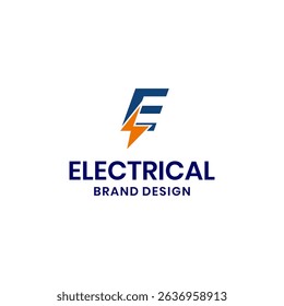 Modern Electric Logo Design with Initial E and Lightning Bolt Symbol for Power Energy Company Electrical Service or Technology Business Branding in Minimal Vector Style