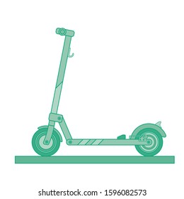 Modern electric scooter drawn in a flat style painted in gradations of green
