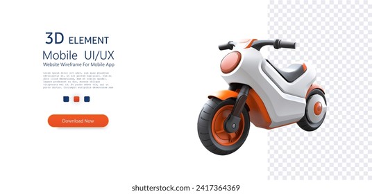 Modern Electric Scooter Isolated. A 3D electric scooter with a sleek white and orange design, isolated on a transparent backgroundю. Vector illustration