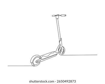 Modern electric scooter in single outline illustration. Continuous line art drawing of electric bike.