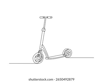 Modern electric scooter in single outline illustration. Continuous line art drawing of electric bike.