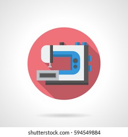 Modern electric sewing machine. Round flat color icon