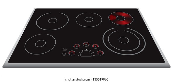 Modern electric stove surface with the included element. Vector illustration.