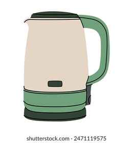 Modern electric tea kettle or teakettle with hot boiling water inside isolated on white background. Textured colored teapot. Kitchen appliance. Flat vector illustration