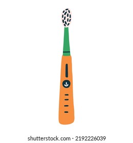 Modern electric toothbrush. Teeth cleaning and whitening product element in isolated white background. Vector naive cartoon modern flat style clipart