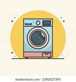 Ilustración vectorial de la lavadora eléctrica moderna. Vista frontal del diseño vectorial de lavadora con sombra.