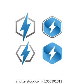 modern electrical blue lightning bolt logo icon set with high end look