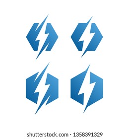 modern electrical blue lightning bolt logo icon set with high end look