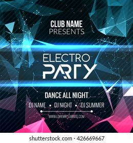Modern Electro EDM Party Template, Dance Music Flyer, Brochure. Night Musical DJ Club Banner Poster