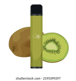 Modern electronic cigarette and kiwi on white background