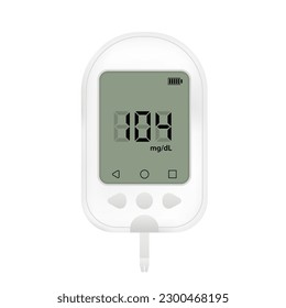 Dispositivo electrónico moderno que muestra niveles de azúcar en sangre. Dispositivo de monitorización del azúcar. Medicina, diabetes, glicemia, compensación de diabetes por concepto de atención de la salud. Concepto de salud. Ilustración del vector