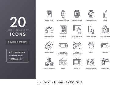 Modern electronic devices line icons. Personal portable gadgets icon set with editable stroke