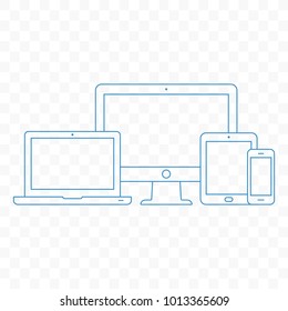 Modern electronic devices. Line style illustration of pc, laptop, tablet and mobile phone.
