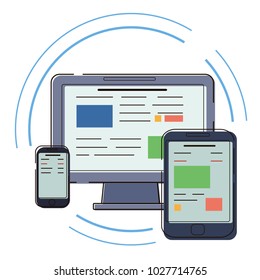 Modern electronic devices.Flat style illustration of pc, tablet and phone. Popular gadgets set.